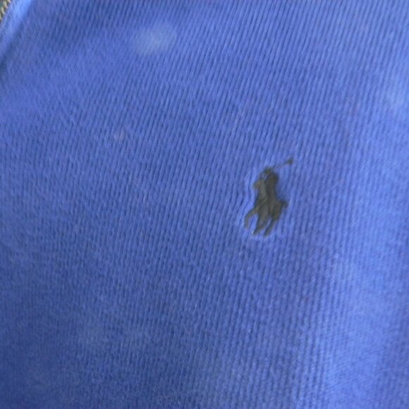 Mens Polo Ralph Lauren Blue 1\4 Zip Pullover w\Leather Zip Pull Size L - Picture 4 of 5